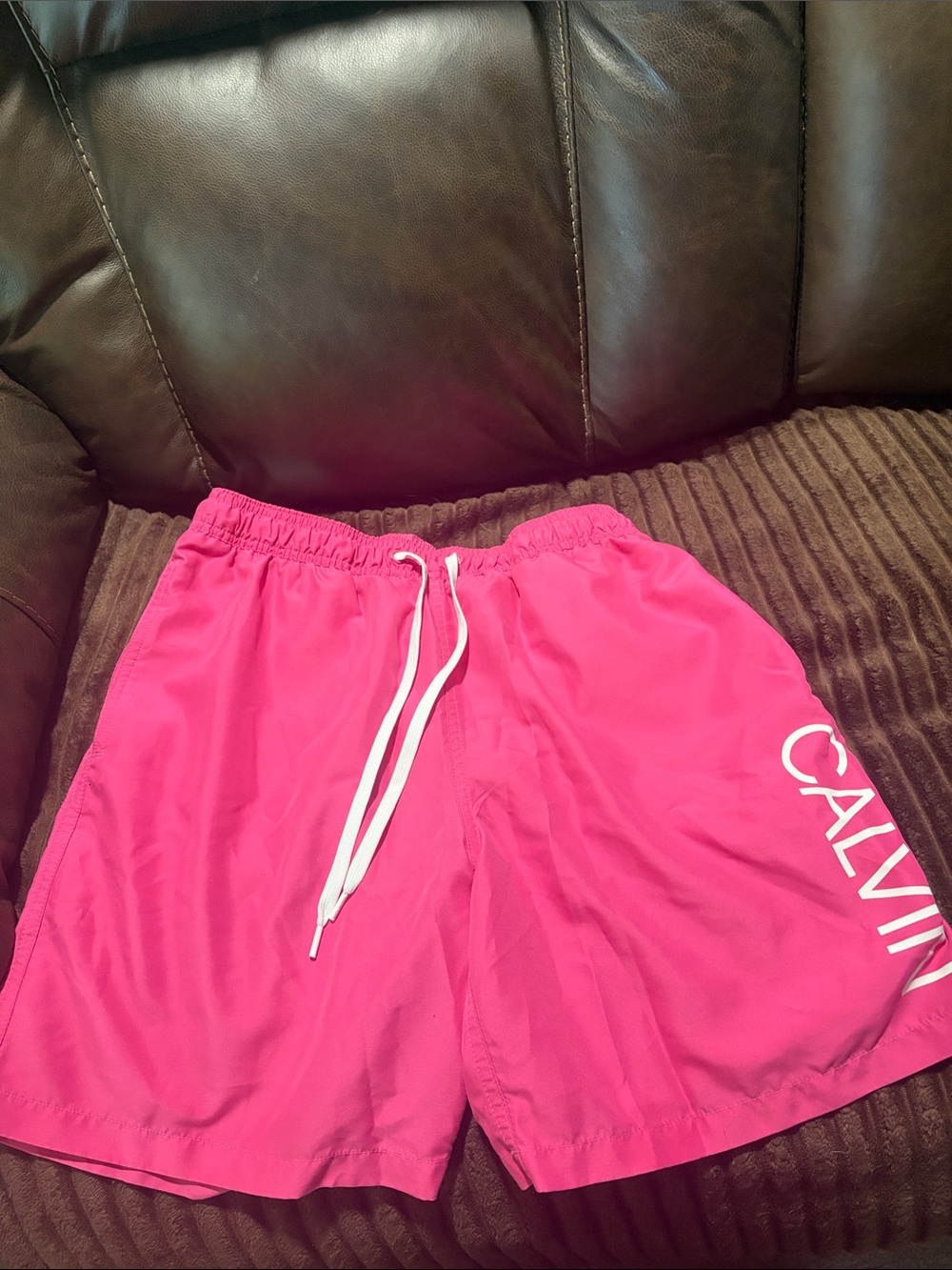 Calvin Klein Hot Pink Men’s Shorts with White Drawstring